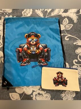 Colorful Drawstring Bag and Pouch, 2 piece set, NWOT